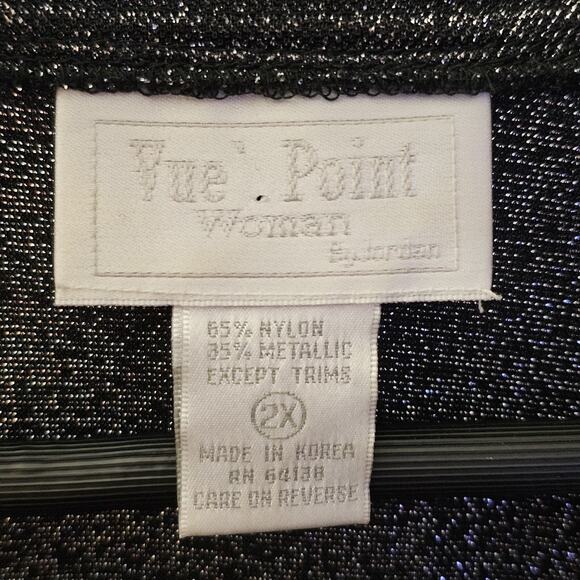 Vtg Semi Sheer Black Silver Metallic Button Up Shirt Size2X Y2K 90s Witch Dark - Picture 3 of 5